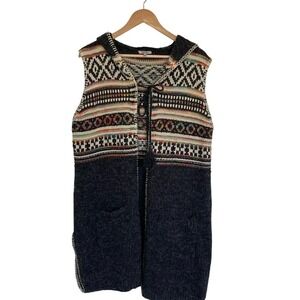 Jodifl Womens Sleeveless Hooded Sweater Vest Duster Grey Boho Western Size‎ L